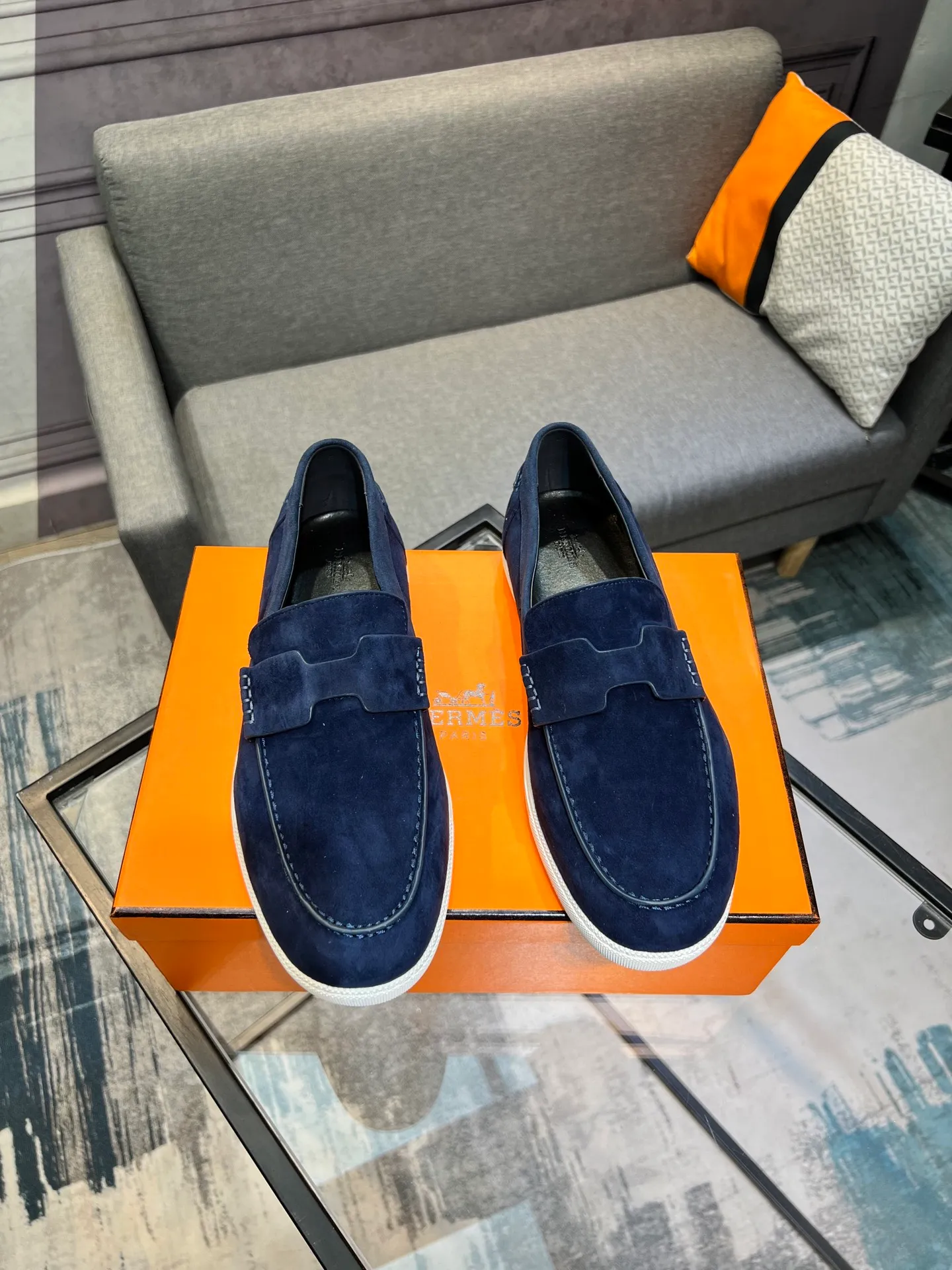 Men's shoes 💰700 [HERMES] Hermès - High-end quality original order 🔍🔍 - Upper: 🔝 cowhide suede splicing design - Inner lining: imported mixed sheepskin - Outsole: TPR foam · Rubber: two-color combined molding outsole - Super high quality control · Fine workmanship: highlighted (high-end, luxury, grade) -Size: 38-44 (45, 46, can be customized)